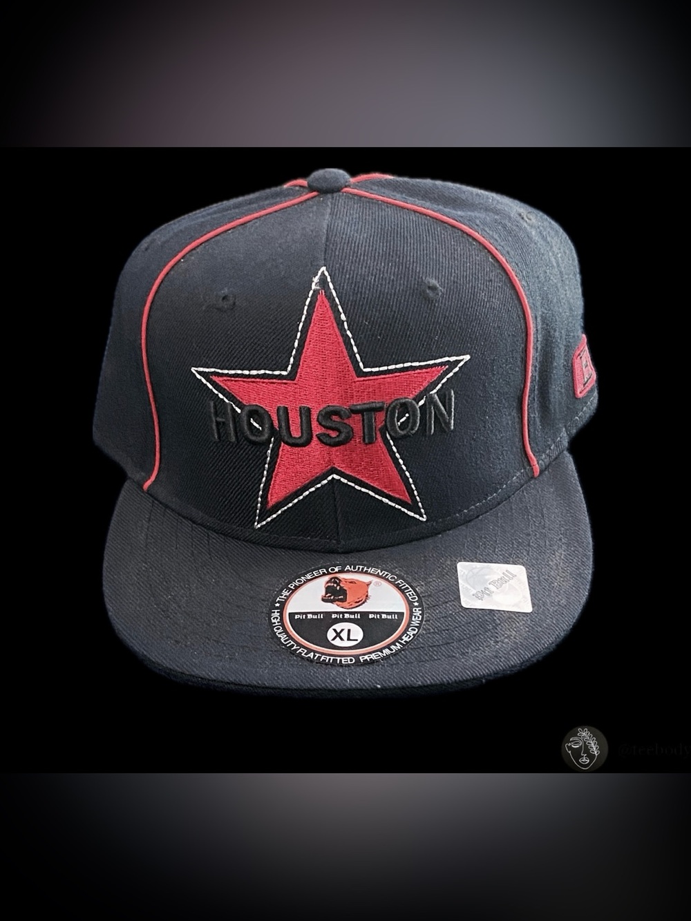 NWT Pit Bull Houston H-Town Flat Fitted Hat Black Red Star Cap XL New